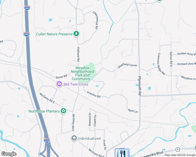 map of restaurants, bars, coffee shops, grocery stores, and more near 2805 Saddlebrook Circle in Hopkins