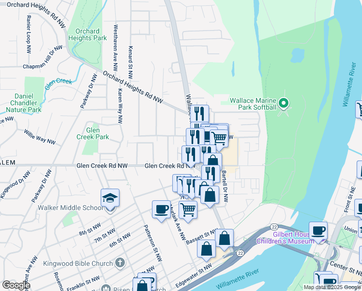 map of restaurants, bars, coffee shops, grocery stores, and more near 690 Taybin Road Northwest in Salem