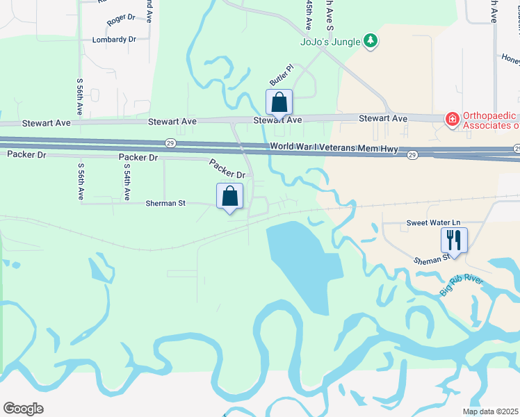 map of restaurants, bars, coffee shops, grocery stores, and more near 803 South 48th Avenue in Wausau