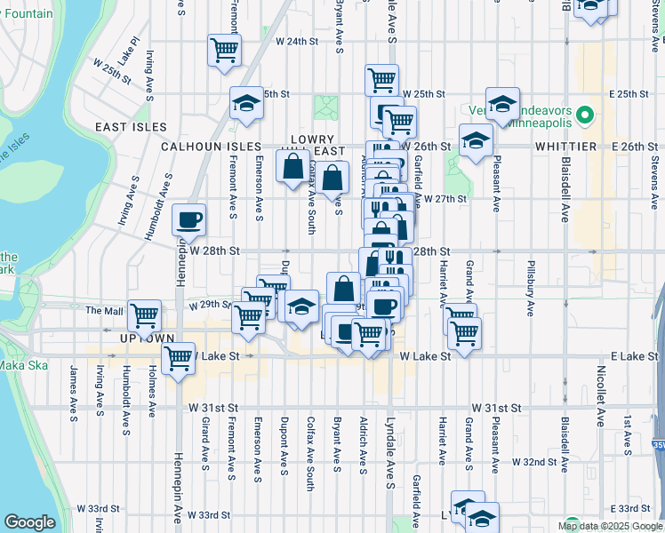 map of restaurants, bars, coffee shops, grocery stores, and more near 2812 Bryant Avenue South in Minneapolis