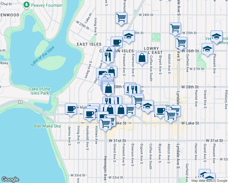 map of restaurants, bars, coffee shops, grocery stores, and more near 2826 Girard Avenue South in Minneapolis