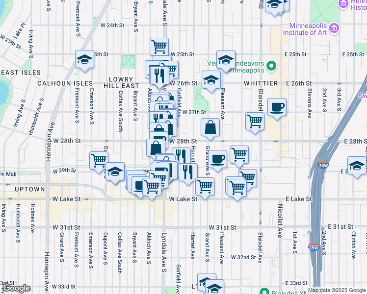 map of restaurants, bars, coffee shops, grocery stores, and more near in Minneapolis