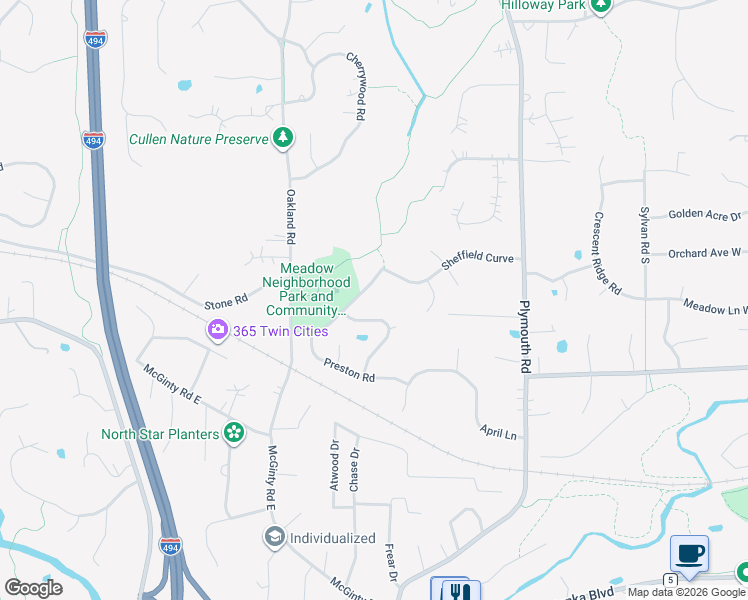 map of restaurants, bars, coffee shops, grocery stores, and more near 13304 Stone Road in Hopkins