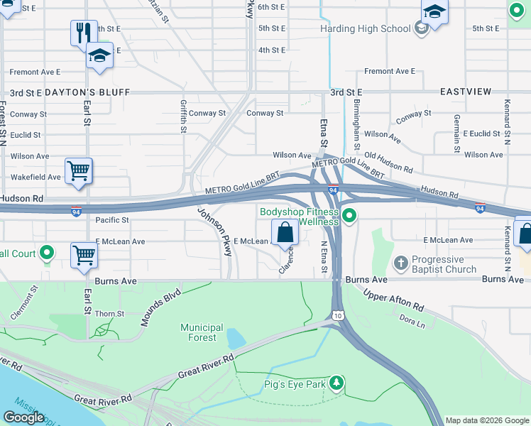 map of restaurants, bars, coffee shops, grocery stores, and more near 1310 Hudson Road in Saint Paul