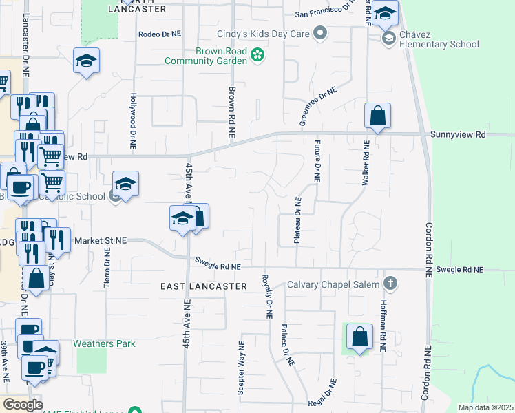 map of restaurants, bars, coffee shops, grocery stores, and more near 1776 Icabod Court Northeast in Salem