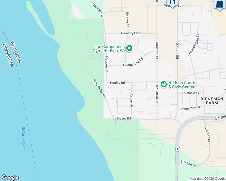 map of restaurants, bars, coffee shops, grocery stores, and more near 1210 Hanley Road in Hudson