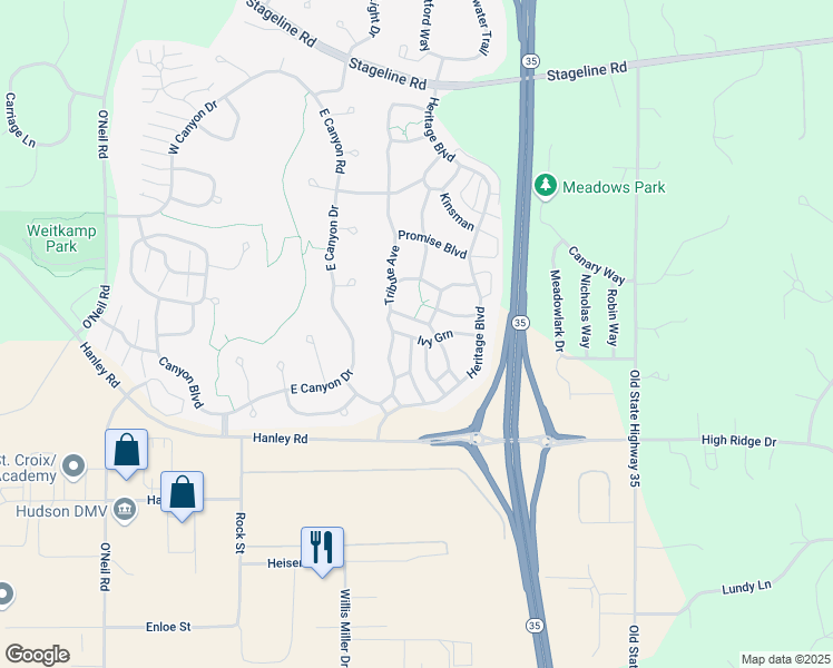 map of restaurants, bars, coffee shops, grocery stores, and more near 16 Heritage Green in Hudson