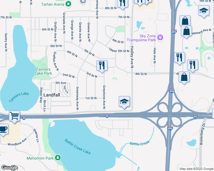 map of restaurants, bars, coffee shops, grocery stores, and more near 185 Greystone Avenue North in Saint Paul