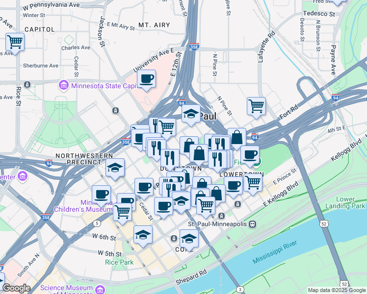 map of restaurants, bars, coffee shops, grocery stores, and more near 490 N Temperance St in St Paul