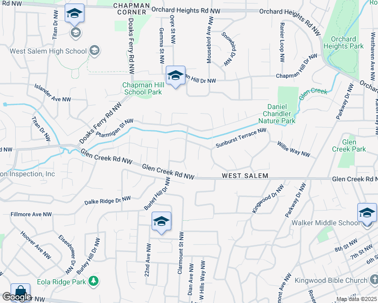 map of restaurants, bars, coffee shops, grocery stores, and more near 1250 Satara Avenue Northwest in Salem