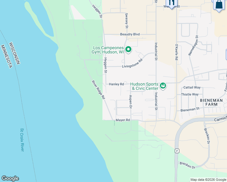 map of restaurants, bars, coffee shops, grocery stores, and more near 1210 Hanley Road in Hudson