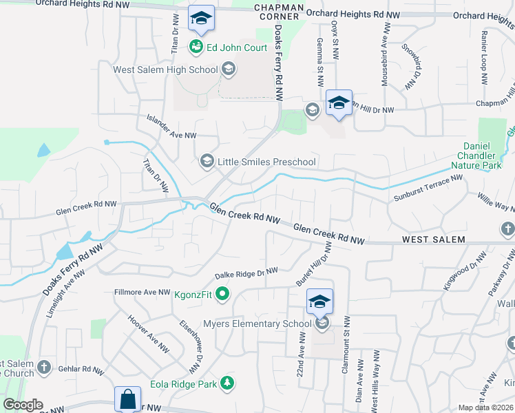 map of restaurants, bars, coffee shops, grocery stores, and more near 2292 Westfarthing Way Northwest in Salem
