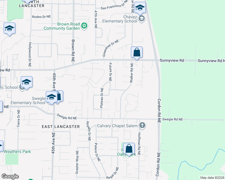 map of restaurants, bars, coffee shops, grocery stores, and more near 4785 Future Road Northeast in Salem