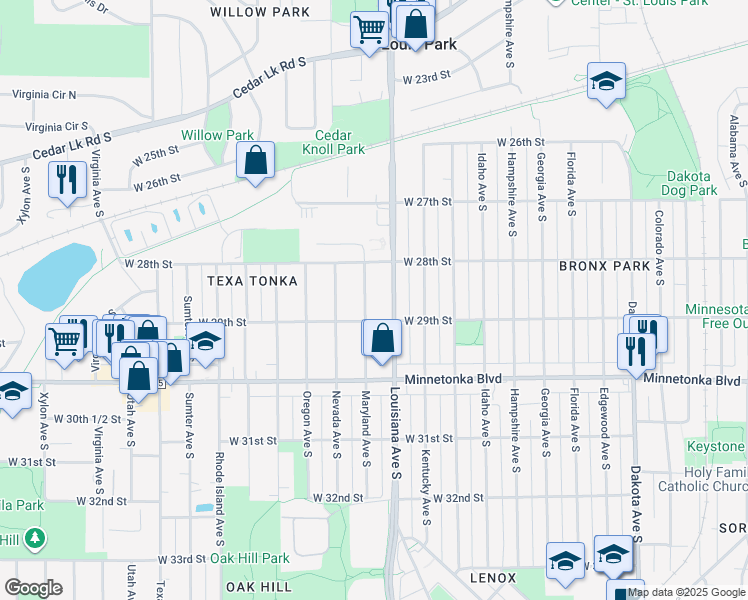 map of restaurants, bars, coffee shops, grocery stores, and more near 2821 Maryland Avenue South in Minneapolis