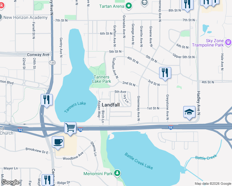 map of restaurants, bars, coffee shops, grocery stores, and more near 24 Evergreen Drive in Landfall