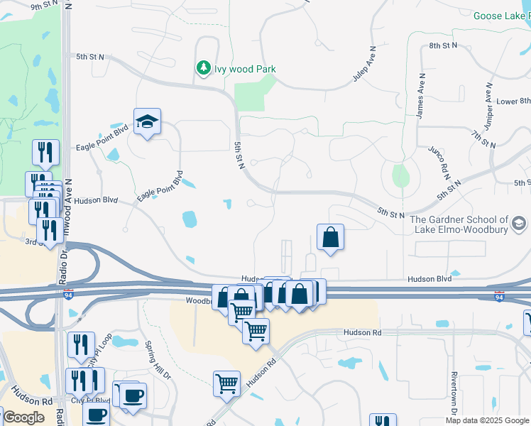 map of restaurants, bars, coffee shops, grocery stores, and more near 9109 Jade Circle North in Lake Elmo