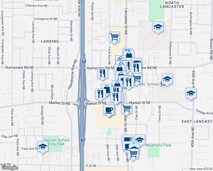 map of restaurants, bars, coffee shops, grocery stores, and more near 3862 Sunnyview Road Northeast in Salem