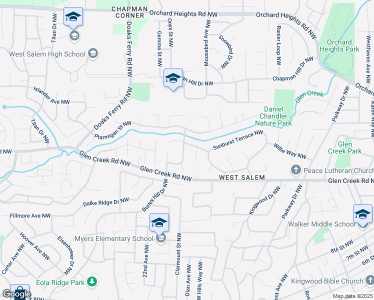 map of restaurants, bars, coffee shops, grocery stores, and more near 1270 Satara Avenue Northwest in Salem