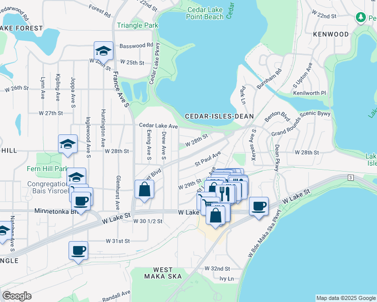 map of restaurants, bars, coffee shops, grocery stores, and more near 3525 West 28th Street in Minneapolis