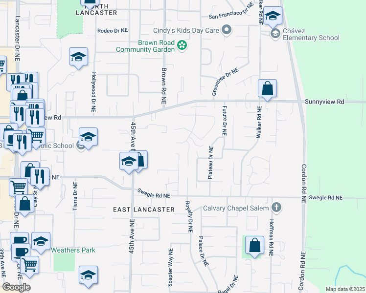 map of restaurants, bars, coffee shops, grocery stores, and more near 1776 Icabod Court Northeast in Salem