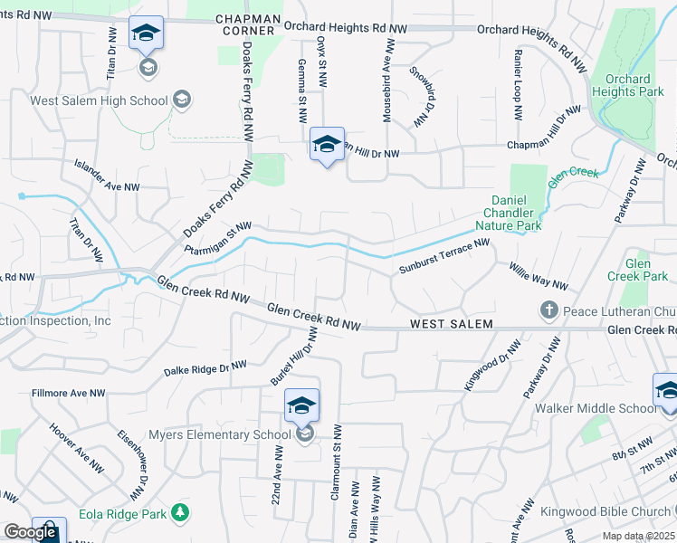 map of restaurants, bars, coffee shops, grocery stores, and more near 1270 Satara Avenue Northwest in Salem