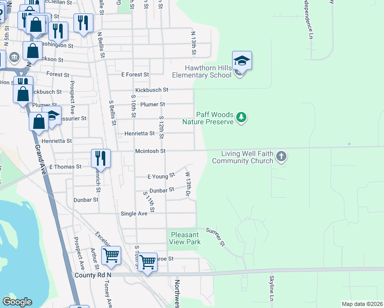 map of restaurants, bars, coffee shops, grocery stores, and more near 1239 Mcintosh Street in Wausau
