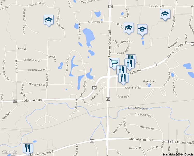 map of restaurants, bars, coffee shops, grocery stores, and more near 2685 Snowmass Circle in Hopkins