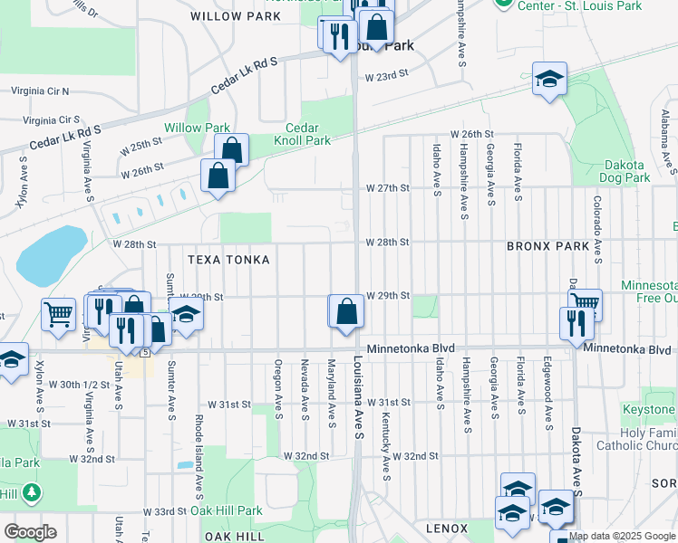 map of restaurants, bars, coffee shops, grocery stores, and more near 2821 Maryland Avenue South in Minneapolis