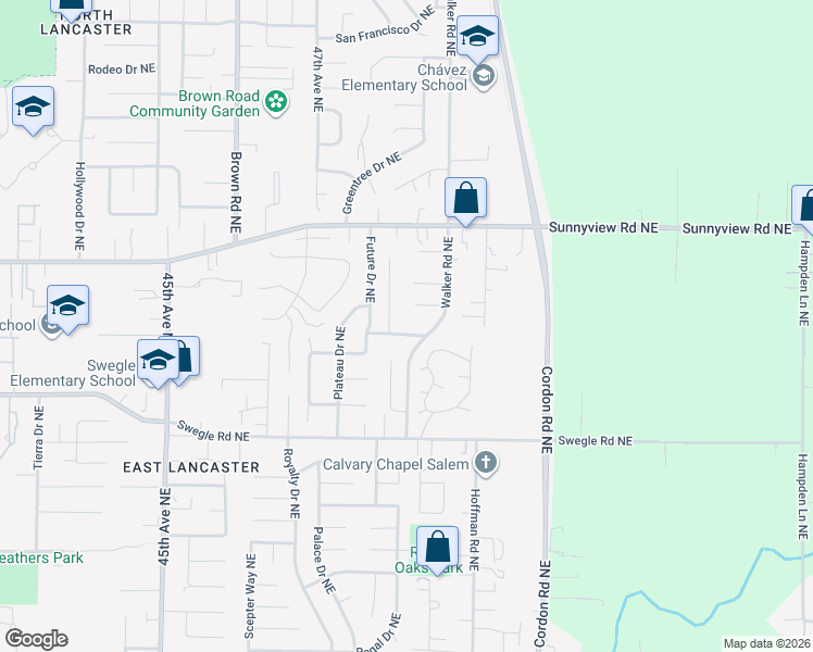 map of restaurants, bars, coffee shops, grocery stores, and more near 4823 Future Road Northeast in Salem