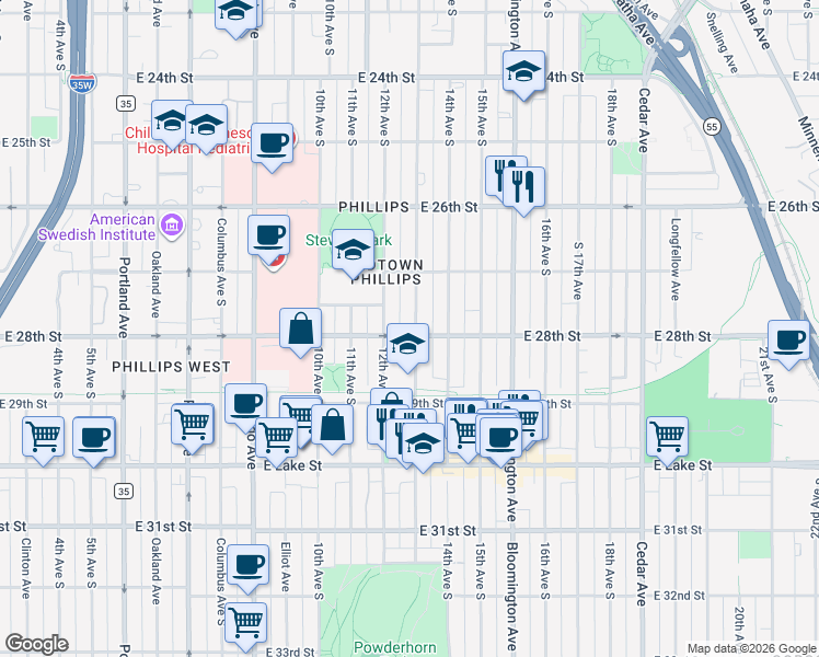 map of restaurants, bars, coffee shops, grocery stores, and more near 2746 13th Avenue South in Minneapolis