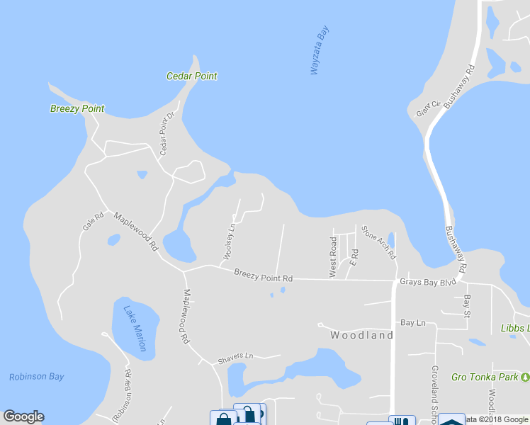 map of restaurants, bars, coffee shops, grocery stores, and more near 2755 Breezy Heights Road in Wayzata