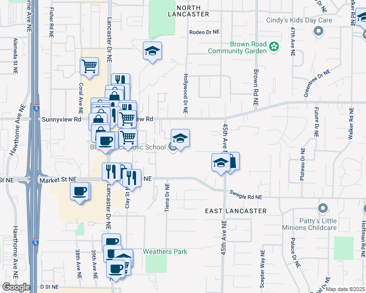 map of restaurants, bars, coffee shops, grocery stores, and more near 4373 Market Street Northeast in Salem