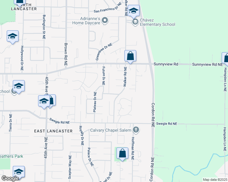 map of restaurants, bars, coffee shops, grocery stores, and more near 4823 Future Road Northeast in Salem