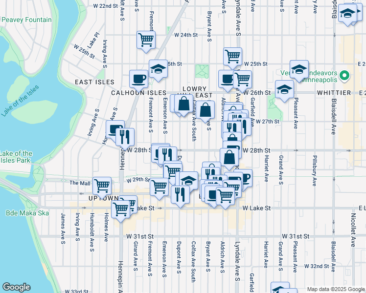 map of restaurants, bars, coffee shops, grocery stores, and more near in Minneapolis
