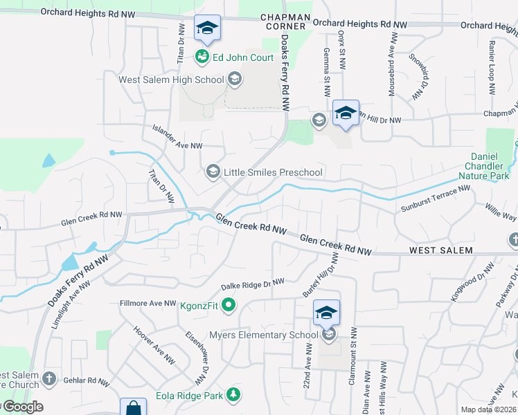 map of restaurants, bars, coffee shops, grocery stores, and more near 2292 Westfarthing Way Northwest in Salem