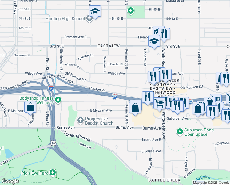 map of restaurants, bars, coffee shops, grocery stores, and more near 1624 Hudson Road in Saint Paul