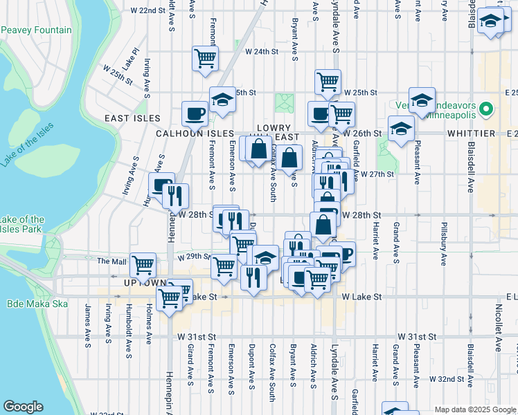 map of restaurants, bars, coffee shops, grocery stores, and more near in Minneapolis