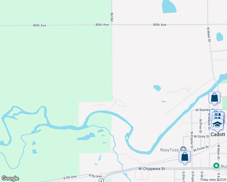map of restaurants, bars, coffee shops, grocery stores, and more near 1500 North Boundry Road in Cadott