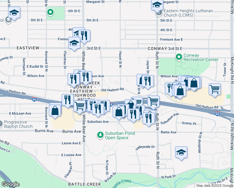 map of restaurants, bars, coffee shops, grocery stores, and more near 1880 Old Hudson Road in Saint Paul