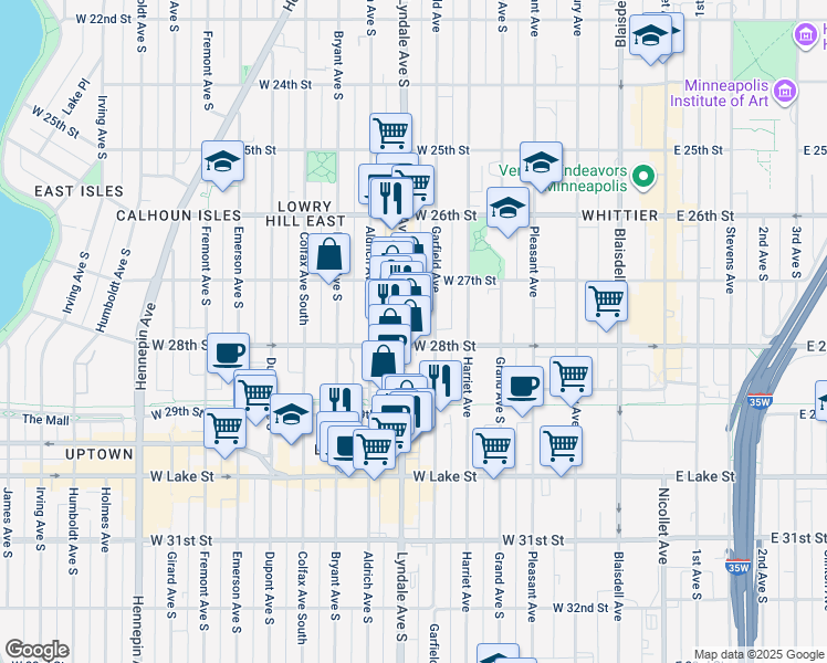 map of restaurants, bars, coffee shops, grocery stores, and more near 2743 Lyndale Avenue South in Minneapolis