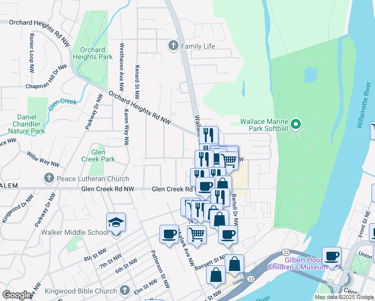 map of restaurants, bars, coffee shops, grocery stores, and more near 690 Taybin Road Northwest in Salem