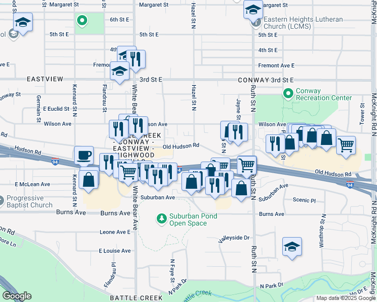 map of restaurants, bars, coffee shops, grocery stores, and more near 1880 Old Hudson Road in Saint Paul