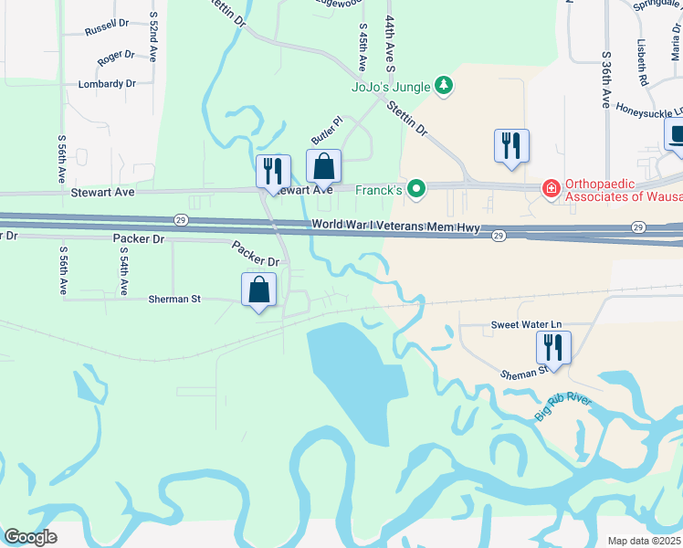 map of restaurants, bars, coffee shops, grocery stores, and more near 806 South 48th Avenue in Wausau
