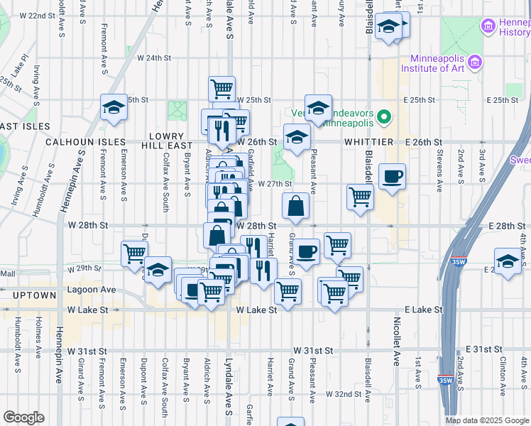 map of restaurants, bars, coffee shops, grocery stores, and more near in Minneapolis