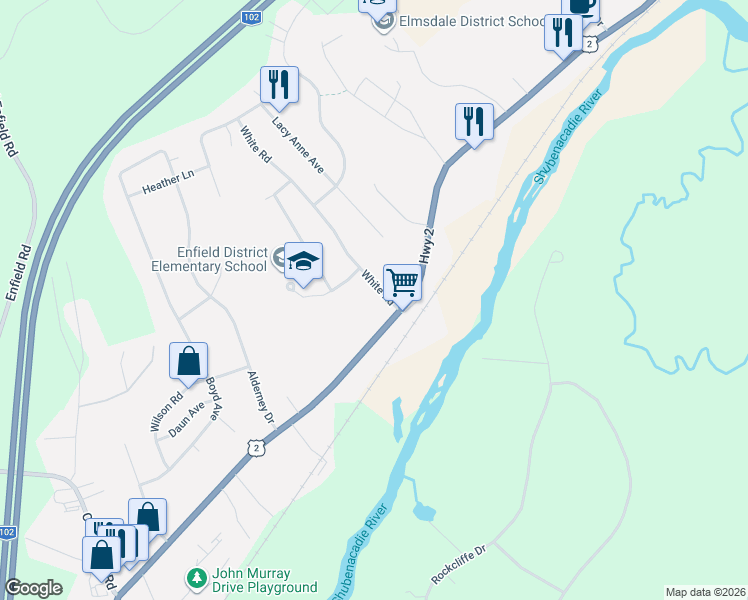 map of restaurants, bars, coffee shops, grocery stores, and more near 438 Highway 2 in Enfield