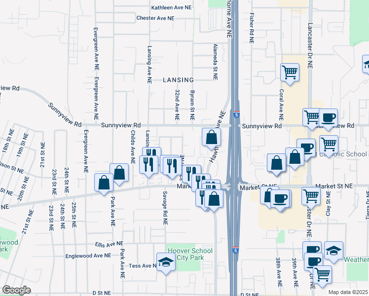 map of restaurants, bars, coffee shops, grocery stores, and more near 1822 32nd Place Northeast in Salem