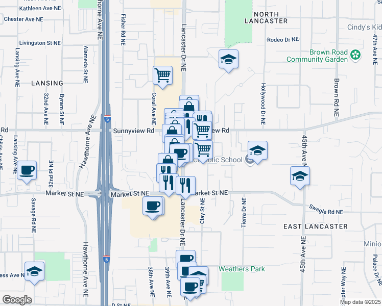 map of restaurants, bars, coffee shops, grocery stores, and more near 1892 Lancaster Drive Northeast in Salem