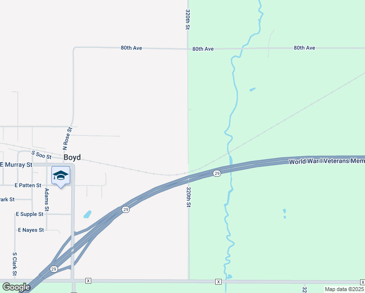 map of restaurants, bars, coffee shops, grocery stores, and more near 315 North Boundary Road in Boyd
