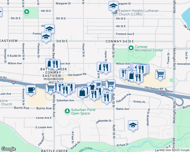 map of restaurants, bars, coffee shops, grocery stores, and more near 1949 Old Hudson Road in Saint Paul
