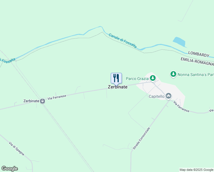 map of restaurants, bars, coffee shops, grocery stores, and more near 132 Via Ferrarese in Zerbinate
